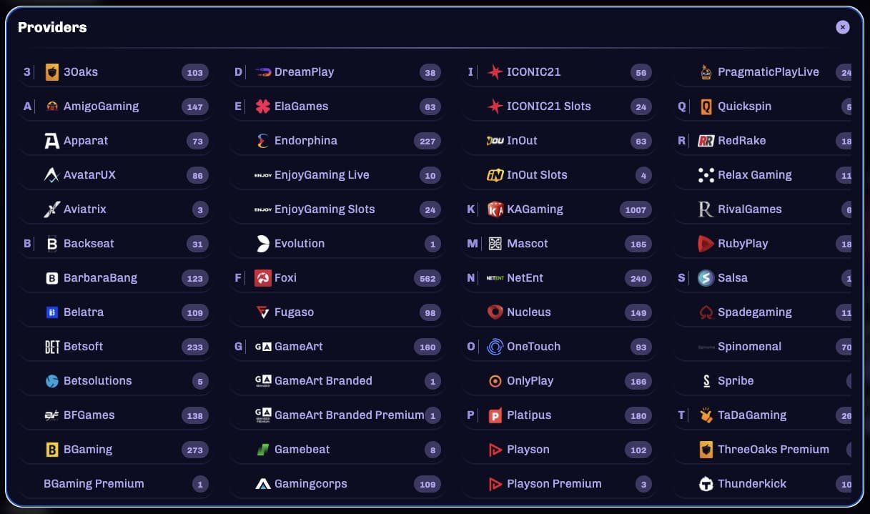 winberry casino providers